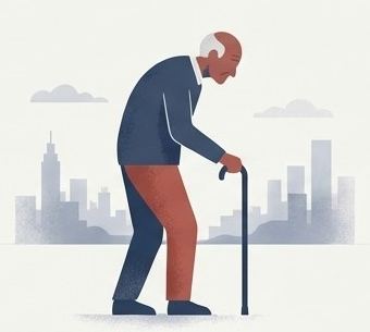 지팡이를 짚은 노인 일러스트